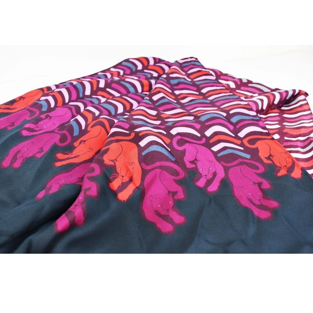 Large long colorful Kate Spade silk scarf, fuchsia panther classy silk scarf